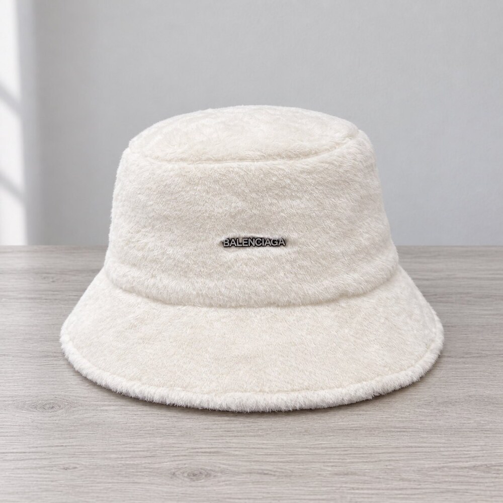 Balenciaga White Faux Fur Bucket Hat